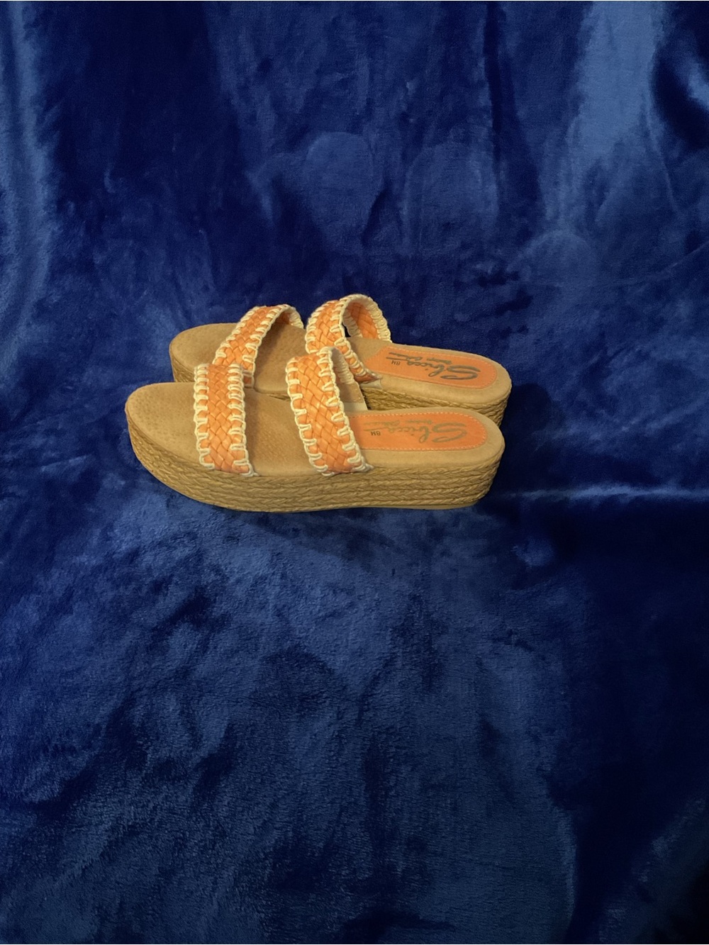 Sbicca Orange Braided Double-Strap Wedge Sandals